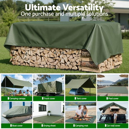 Instahut 2x3m Tarp Tarpaulin 600GSM Camping Canvas Heavy Duty Water Resistant 8
