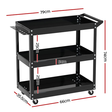 Giantz 3-Tier Tool Cart Trolley Workshop Garage Storage Organizer Black 2