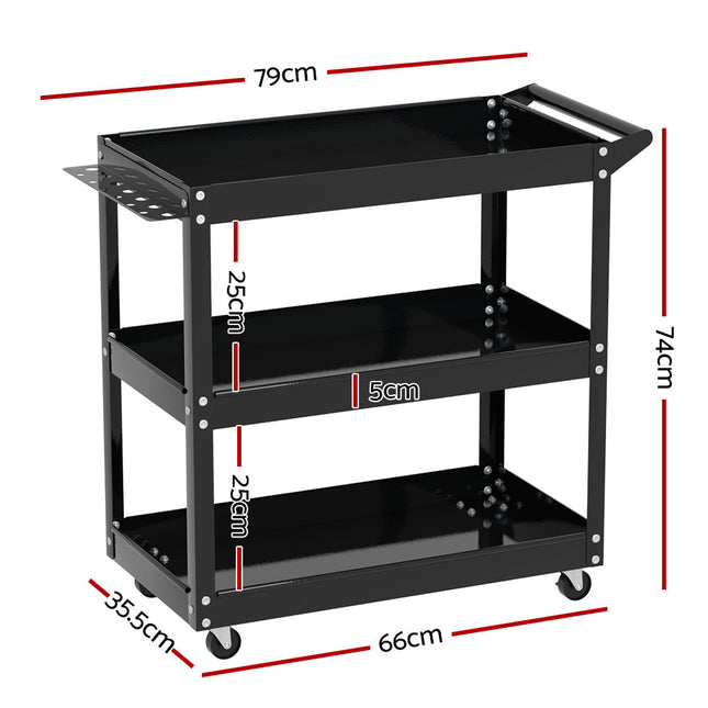 Giantz 3-Tier Tool Cart Trolley Workshop Garage Storage Organizer Black 2
