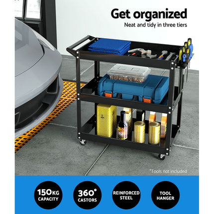 Giantz 3-Tier Tool Cart Trolley Workshop Garage Storage Organizer Black 5