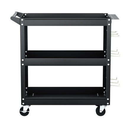 Giantz 3-Tier Tool Cart Storage Trolley Workshop Garage Pegboard Hooks Black 3