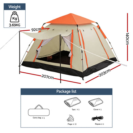 Weisshorn Pop Up Camping Tent 3-4 Person Automatic Tent Instant Setup Waterproof 2