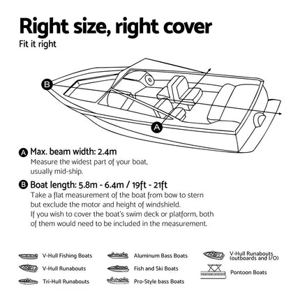 Seamanship Boat Cover 19-21ft Trailerable Jumbo Marine Grade Heavy Duty Black 3