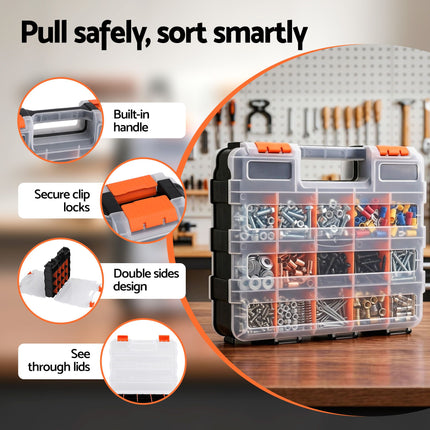 Giantz Double Sided Tool Box Organizer with 34 Compartment Small Parts Storage 5