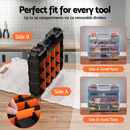 Giantz Double Sided Tool Box Organizer with 34 Compartment Small Parts Storage 6