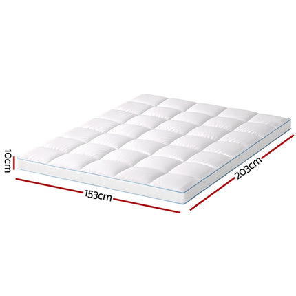 Giselle Bedding 1500GSM Bamboo Pillowtop Mattress Topper 10cm Thick Pad for Back Pain Relief, High Loft Cooling Underlay for Dorm & Guest Bed, 45cm Deep Pocket Queen 2