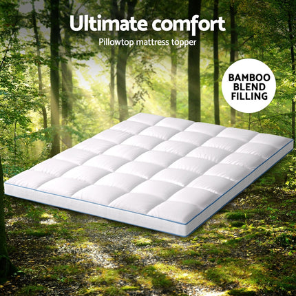 Giselle Bedding 1500GSM Bamboo Pillowtop Mattress Topper 10cm Thick Pad for Back Pain Relief, High Loft Cooling Underlay for Dorm & Guest Bed, 45cm Deep Pocket Queen 4