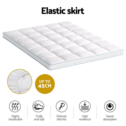 Giselle Bedding 1500GSM Bamboo Pillowtop Mattress Topper 10cm Thick Pad for Back Pain Relief, High Loft Cooling Underlay for Dorm & Guest Bed, 45cm Deep Pocket Queen 5