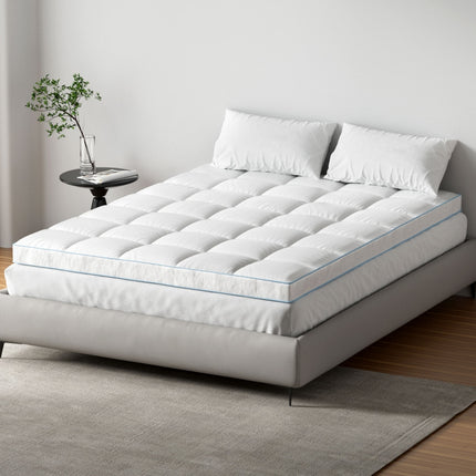 Giselle Bedding 1500GSM Bamboo Pillowtop Mattress Topper 10cm Thick Pad for Back Pain Relief, High Loft Cooling Underlay for Dorm & Guest Bed, 45cm Deep Pocket Queen 7