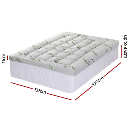 Giselle Bedding 1500GSM Pillowtop Mattress Topper Bamboo Mattress Pad for Back Pain Relief Washable 11cm Thick Bed Cover with 45cm Deep Pocket Double 2