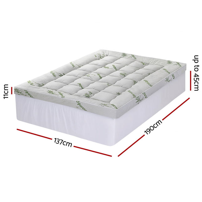 Giselle Bedding 1500GSM Pillowtop Mattress Topper Bamboo Mattress Pad for Back Pain Relief Washable 11cm Thick Bed Cover with 45cm Deep Pocket Double 2