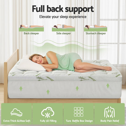 Giselle Bedding 1500GSM Pillowtop Mattress Topper Bamboo Mattress Pad for Back Pain Relief Washable 11cm Thick Bed Cover with 45cm Deep Pocket Double 4