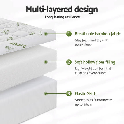 Giselle Bedding 1500GSM Pillowtop Mattress Topper Bamboo Mattress Pad for Back Pain Relief Washable 11cm Thick Bed Cover with 45cm Deep Pocket Double 5