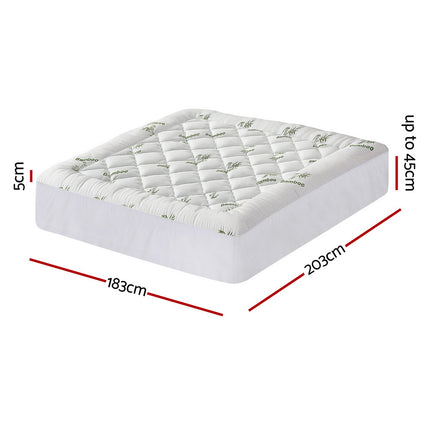 Giselle Bedding 5cm Pillowtop Mattress Topper 1000GSM Thick Soft Bamboo Cooling Pad for Back Pain Relief & Guest Bed, Washable Overfilled Cover with 45cm Deep Pocket King 2