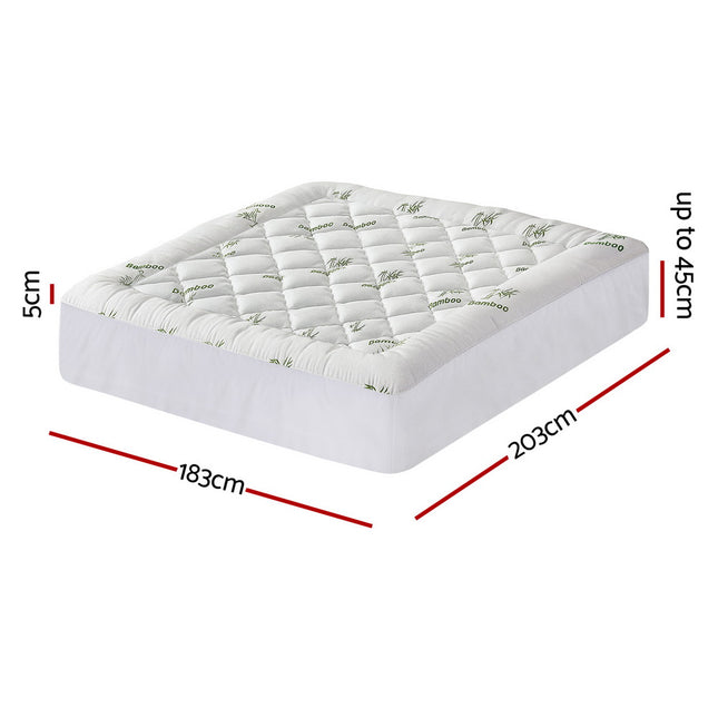 Giselle Bedding 5cm Pillowtop Mattress Topper 1000GSM Thick Soft Bamboo Cooling Pad for Back Pain Relief & Guest Bed, Washable Overfilled Cover with 45cm Deep Pocket King 2