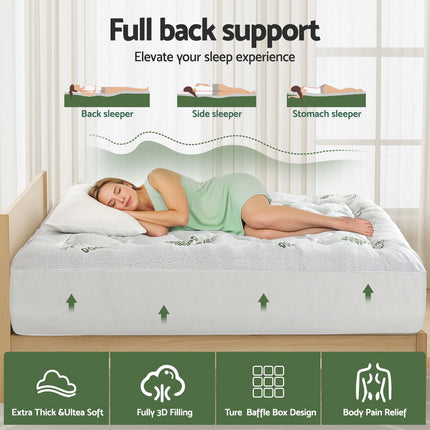 Giselle Bedding 5cm Pillowtop Mattress Topper 1000GSM Thick Soft Bamboo Cooling Pad for Back Pain Relief & Guest Bed, Washable Overfilled Cover with 45cm Deep Pocket King 4