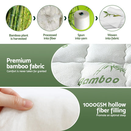 Giselle Bedding 5cm Pillowtop Mattress Topper 1000GSM Thick Soft Bamboo Cooling Pad for Back Pain Relief & Guest Bed, Washable Overfilled Cover with 45cm Deep Pocket King 6