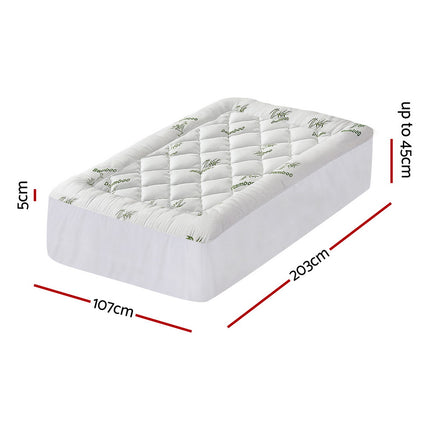 Giselle Bedding 5cm Pillowtop Mattress Topper 1000GSM Thick Soft Bamboo Cooling Pad for Back Pain Relief & Guest Bed, Washable Overfilled Cover with 45cm Deep Pocket King Single 2