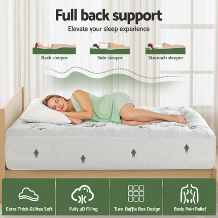 Giselle Bedding 5cm Pillowtop Mattress Topper 1000GSM Thick Soft Bamboo Cooling Pad for Back Pain Relief & Guest Bed, Washable Overfilled Cover with 45cm Deep Pocket King Single 4