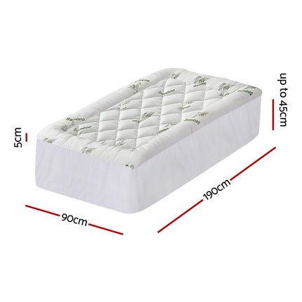 Giselle Bedding 5cm Pillowtop Mattress Topper 1000GSM Thick Soft Bamboo Cooling Pad for Back Pain Relief & Guest Bed, Washable Overfilled Cover with 45cm Deep Pocket Single 2