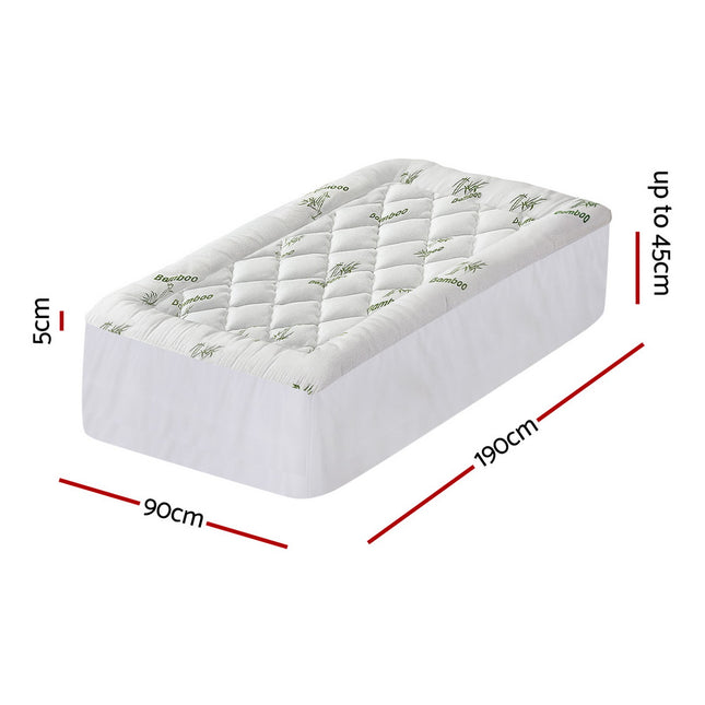 Giselle Bedding 5cm Pillowtop Mattress Topper 1000GSM Thick Soft Bamboo Cooling Pad for Back Pain Relief & Guest Bed, Washable Overfilled Cover with 45cm Deep Pocket Single 2