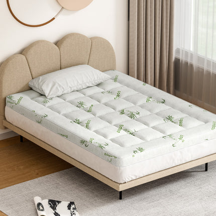 Giselle Bedding Pillowtop Mattress Topper 7.5cm Thick Bamboo Pad for Back Pain Relief Washable Skin-friendly Bed Protector with 45cm Deep Pocket Double 5
