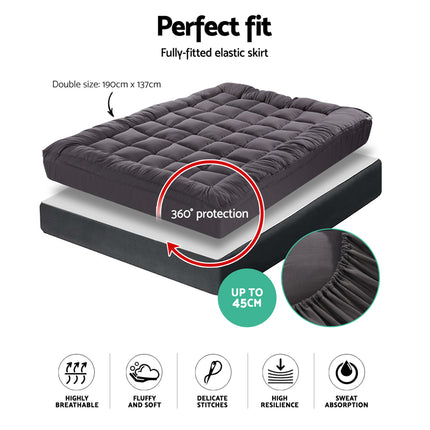 Giselle Bedding Bamboo Charcoal Filling Pillowtop Topper 1000GSM 5cm Thick Pillowtop Pad for Back Pain Relief Washable with 45cm Deep Pocket Double 2