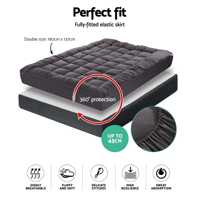 Giselle Bedding Bamboo Charcoal Filling Pillowtop Topper 1000GSM 5cm Thick Pillowtop Pad for Back Pain Relief Washable with 45cm Deep Pocket Double 2