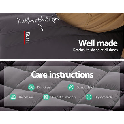Giselle Bedding Bamboo Charcoal Filling Pillowtop Topper 1000GSM 5cm Thick Pillowtop Pad for Back Pain Relief Washable with 45cm Deep Pocket King 3