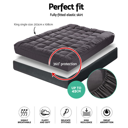 Giselle Bedding Bamboo Charcoal Filling Pillowtop Topper 1000GSM 5cm Thick Pillowtop Pad for Back Pain Relief Washable with 45cm Deep Pocket King Single 2