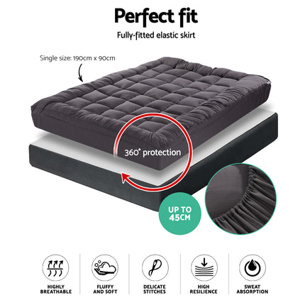 Giselle Bedding Bamboo Charcoal Filling Pillowtop Topper 1000GSM 5cm Thick Pillowtop Pad for Back Pain Relief Washable with 45cm Deep Pocket Single 2