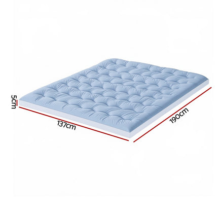 Giselle Bedding Pillowtop Mattress Topper 5cm Reversible Cooling & Soft Coral Fleece Pad for Back Pain Relief, Washable Skin-friendly Bed Protector with 45cm Deep Pocket Double 3