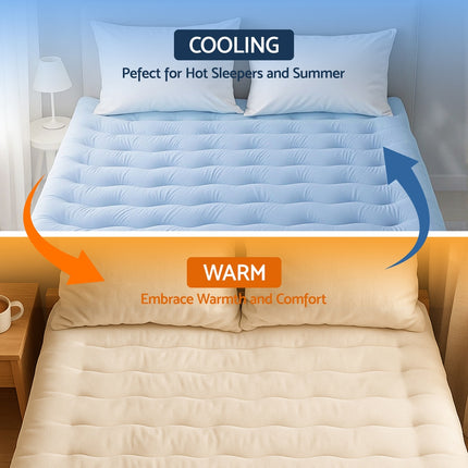 Giselle Bedding Pillowtop Mattress Topper 5cm Reversible Cooling & Soft Coral Fleece Pad for Back Pain Relief, Washable Skin-friendly Bed Protector with 45cm Deep Pocket Double 7