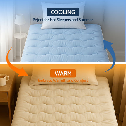 Giselle Bedding Pillowtop Mattress Topper 5cm Reversible Cooling & Soft Coral Fleece Pad for Back Pain Relief, Washable Skin-friendly Bed Protector with 45cm Deep Pocket King Single 6