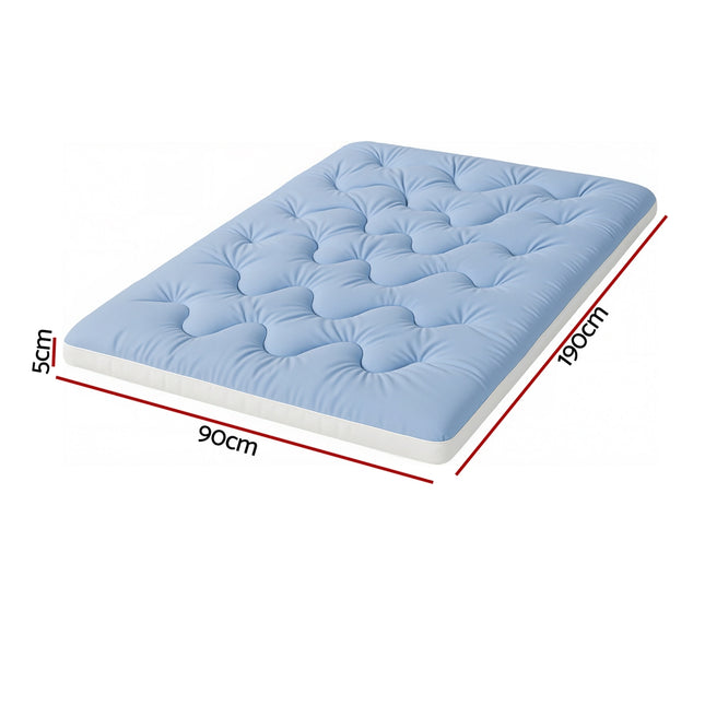 Giselle Bedding Pillowtop Mattress Topper 5cm Reversible Cooling & Soft Coral Fleece Pad for Back Pain Relief, Washable Skin-friendly Bed Protector with 45cm Deep Pocket Single 2