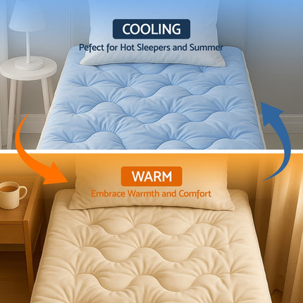 Giselle Bedding Pillowtop Mattress Topper 5cm Reversible Cooling & Soft Coral Fleece Pad for Back Pain Relief, Washable Skin-friendly Bed Protector with 45cm Deep Pocket Single 6
