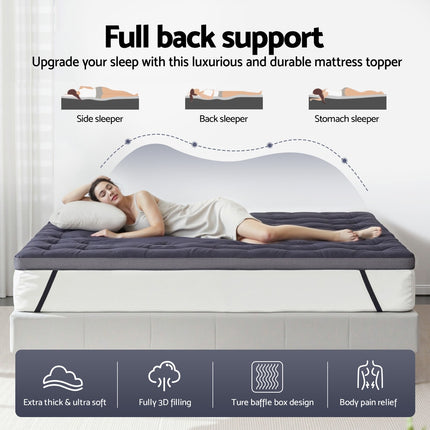 Giselle Bedding 5cm Pillowtop Topper Bamboo Polyester Blend Fibre Pad for Back Pain Relief Washable Overfilled Bed Protector 500GSM King 4