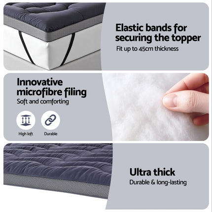 Giselle Bedding 5cm Pillowtop Topper Bamboo Polyester Blend Fibre Pad for Back Pain Relief Washable Overfilled Bed Protector 500GSM Queen 6