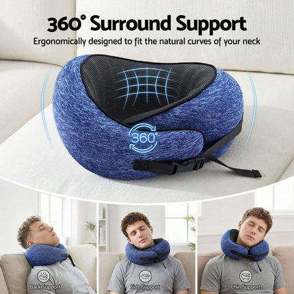 Wanderlite Travel Pillows for Airplanes Ergonomic Memory Foam Neck Pillow, Breathable & Washable Cover, Travel Bag Included, Airplane Pillow for Airplane, Car, Office and Home, Blue 4