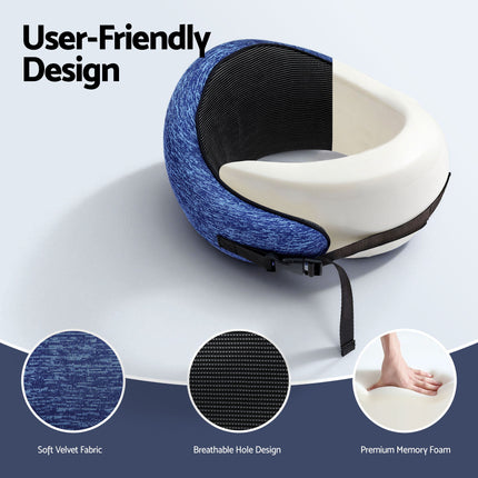 Wanderlite Travel Pillows for Airplanes Ergonomic Memory Foam Neck Pillow, Breathable & Washable Cover, Travel Bag Included, Airplane Pillow for Airplane, Car, Office and Home, Blue 5