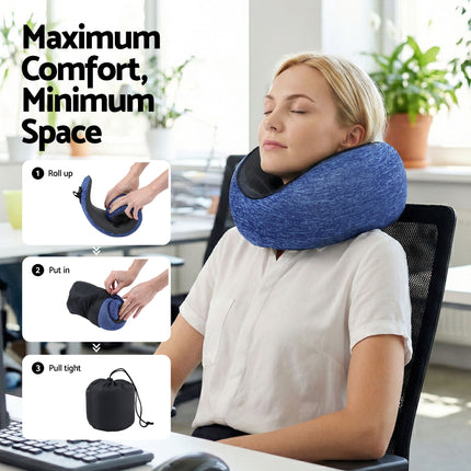 Wanderlite Travel Pillows for Airplanes Ergonomic Memory Foam Neck Pillow, Breathable & Washable Cover, Travel Bag Included, Airplane Pillow for Airplane, Car, Office and Home, Blue 6