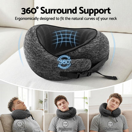 Wanderlite Travel Pillows for Airplanes Ergonomic Memory Foam Neck Pillow, Breathable & Washable Cover, Travel Bag Included, Airplane Pillow for Airplane, Car, Office and Home, Dark Grey 4
