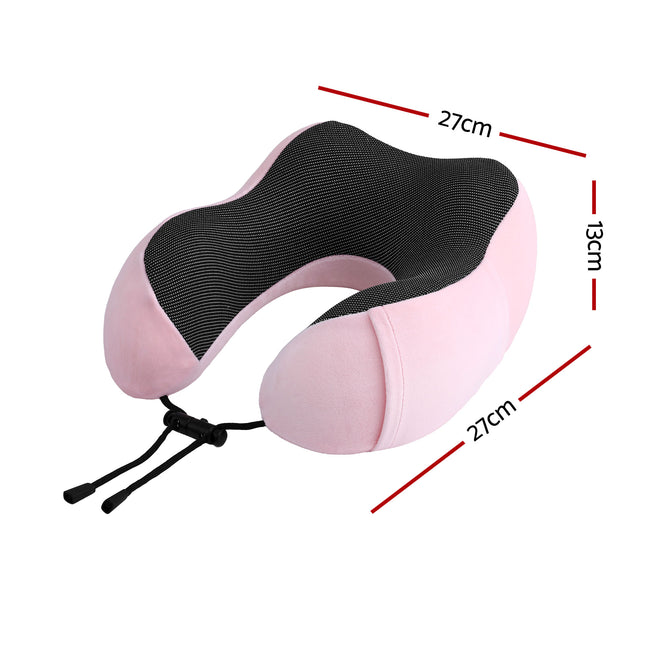 Wanderlite Travel Pillow for Airplanes Memory Foam Neck Pillows for Traveling, Soft & Washable Cover with Storage Bag, Portable Plane Accessories for Airplanes Offices Cars, Pink 2