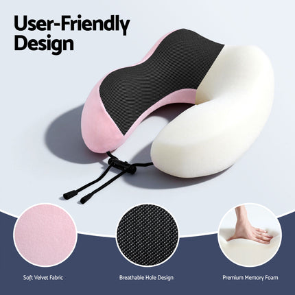 Wanderlite Travel Pillow for Airplanes Memory Foam Neck Pillows for Traveling, Soft & Washable Cover with Storage Bag, Portable Plane Accessories for Airplanes Offices Cars, Pink 5