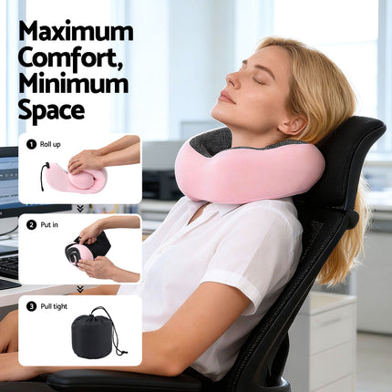 Wanderlite Travel Pillow for Airplanes Memory Foam Neck Pillows for Traveling, Soft & Washable Cover with Storage Bag, Portable Plane Accessories for Airplanes Offices Cars, Pink 6