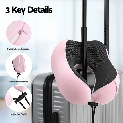 Wanderlite Travel Pillow for Airplanes Memory Foam Neck Pillows for Traveling, Soft & Washable Cover with Storage Bag, Portable Plane Accessories for Airplanes Offices Cars, Pink 8
