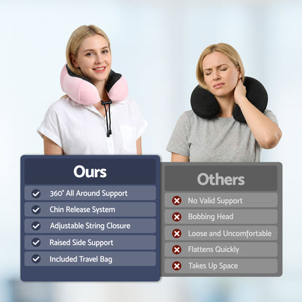 Wanderlite Travel Pillow for Airplanes Memory Foam Neck Pillows for Traveling, Soft & Washable Cover with Storage Bag, Portable Plane Accessories for Airplanes Offices Cars, Pink 9