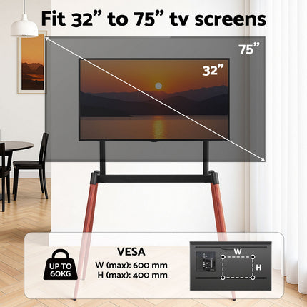 Artiss TV Stand 32-75 inch LED LCD Screen Wooden Floor Easel Height Adjustable 6