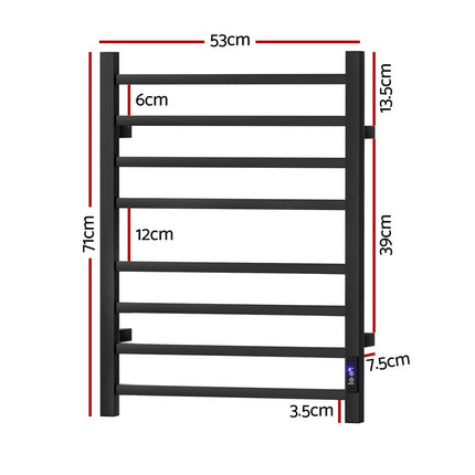 Devanti Heated Towel Rail 8 Square Bars with Timer Electric Heater Warmer Rack