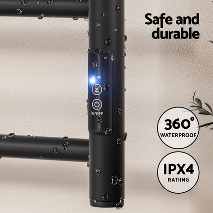 Devanti Heated Towel Rail 6 Round Bars  with Timer Electric Heater Warmer Rack